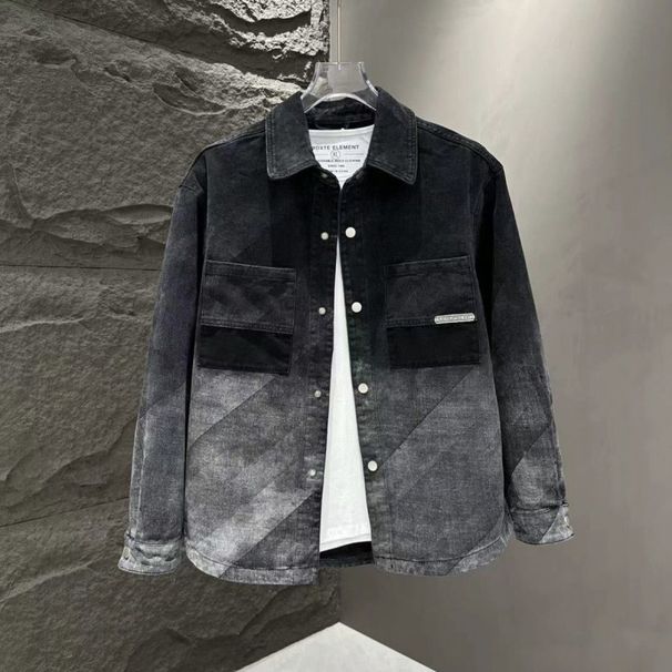 Gradient Denim Jacket For Men, Versatile Cool Autumn Jacket, Casual And Trendy Brand Lapel Shirt_mkmklike.com