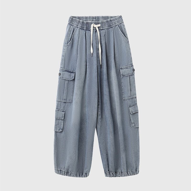 Men's Clothing new three-dimensional patch pocket jeans national trend brand hip-hop couple washed loose wide-leg trousers for men and women_mkmklike.com