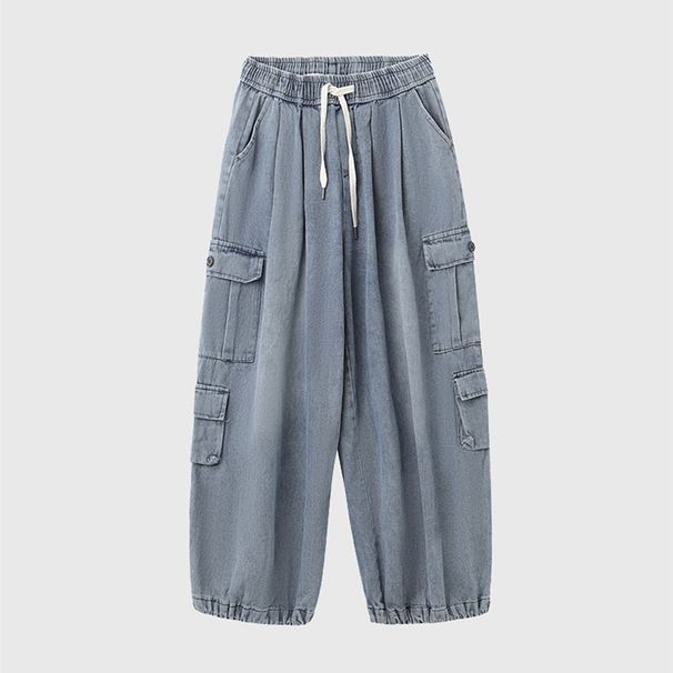 Men's Clothing new three-dimensional patch pocket jeans national trend brand hip-hop couple washed loose wide-leg trousers for men and women_mkmklike.com