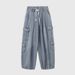 Men's Clothing new three-dimensional patch pocket jeans national trend brand hip-hop couple washed loose wide-leg trousers for men and women_mkmklike.com