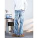 Men's Trendy High Street Loose Straight Leg Distressed Pants Retro Washed Light Colored Ripped Jeans_mkmklike.com