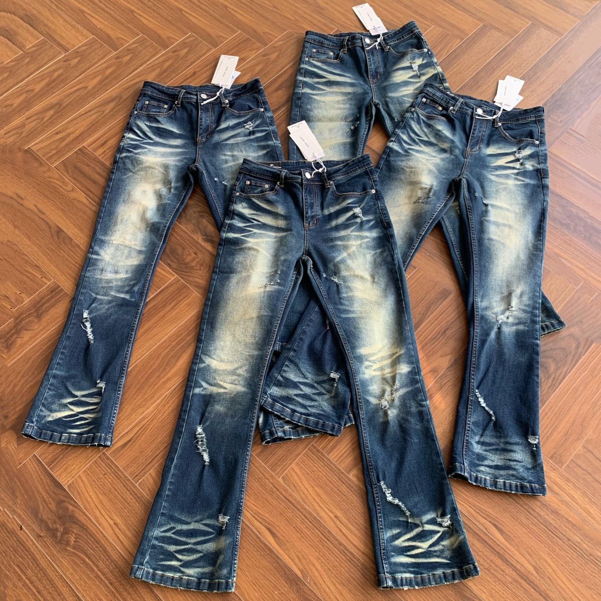 "Vintage Washed Distressed Denim Jeans For Men – Heavyweight Slim Bootcut Rips, 517 Style | Retro Streetwear"_mkmklike.com
