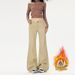 American Retro Khaki Flared Jeans For Women, Autumn And Winter Fleece-Lined Low Waist Brown Melad Loose Floor-Length_mkmklike.com
