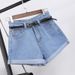 Women's High Waist Denim Shorts Korean Style Summer 2026 Loose Fit Slimming Wide Leg Rolled Hem Trendy Hot Pants Leg Lengthening_mkmklike.com