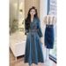 ELLE Early Autumn New Fashion Retro Chic Suit Collar Single-Breasted Over-the-Knee Long Sleeve Denim Dress_mkmklike.com