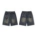 TIDEEKU Trendy Men's Clothing Light Blue Retro Washed Old Spider Print Denim Straight Loose Shorts_mkmklike.com