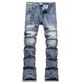 Men's Clothing Stretch Slim Fit Jeans For Men Blue High Street Style Studded Embroidered Design For Nightclub Youth 3986_mkmklike.com