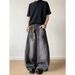 Pulse American Retro INS Washed Ink Splash Jeans For Men Summer Niche Vintage Loose Casual Wide-Leg Scimitar Pants_mkmklike.com