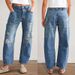Women's Clothing Vintage Distressed Straight Leg Jeans For Women - Relaxed Fit, Washed Denim, Mid Rise, Wide Leg (Blue, S-XXL) Fit Washed Denim_mkmklike.com