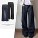 Heavyweight Striped Washed Jeans – Straight-to-Flared Silhouette, Unisex Loose Fit (Black, Dark Blue, S-XXXL)_mkmklike.com
