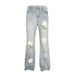 American Style Vibe Flared Floral Embroidered Jeans Trendy Brand Light Blue Street Cleanfit Unisex Floor-Length Pants_mkmklike.com