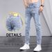 Summer Ripped Jeans For Men Korean Style Slim Fit Nine Point Skinny Jeans Trendy Brand Light Color Spring And Autumn Style Men's Pants_mkmklike.com