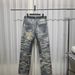 3D Printed GVC Destroyed Jeans For Men - Straight Leg Distressed Denim Pants With Whisker & Vintage Wash (Blue/Black)_mkmklike.com