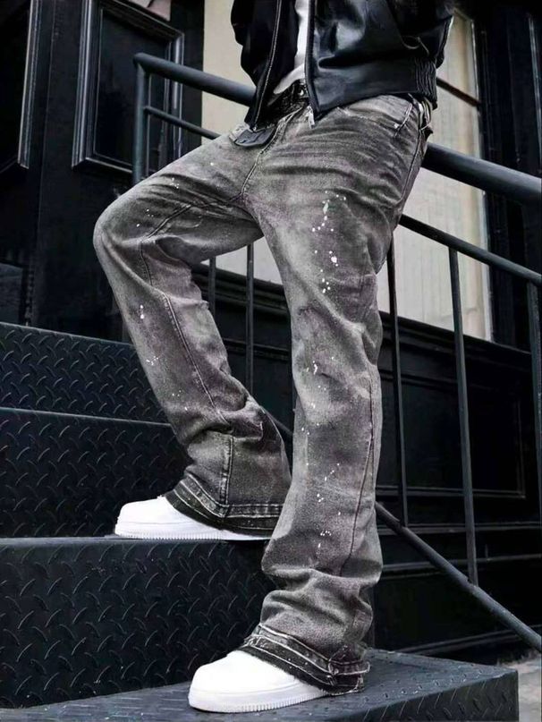 Men's Skinny Elastic Jeans Black White Casual Pants Mid Waist Zipper Fly Denim Spring Trendy Vintage High Street Style_mkmklike.com