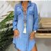 Popular Long Sleeve Button Pocket Solid Color Denim Shirt Dress_mkmklike.com