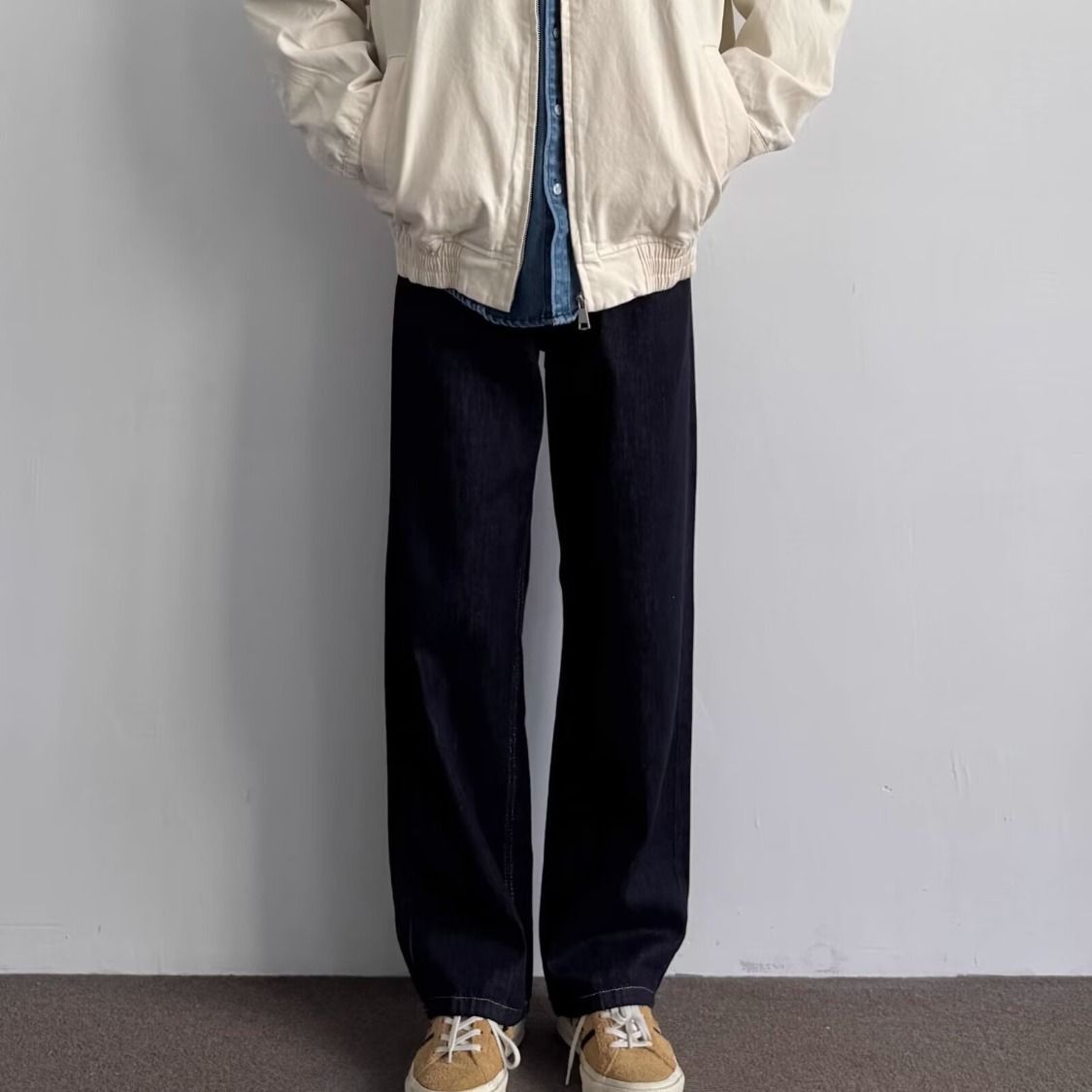Men's Classic Washed Straight-Leg Jeans – Relaxed Fit, Cleanfit Aesthetic, Vintage Blue Denim For Casual Wear_mkmklike.com