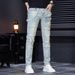 Men's Stretch Slim Fit Denim Jeans With Patchwork & Ripped Details For Casual Streetwear_mkmklike.com
