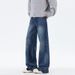 Vintage Washed Straight-Leg Jeans For Men – Relaxed Fit, Classic Blue Denim, Everyday Essential_mkmklike.com