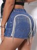 Women's Clothing Fashion Casual Chain Tassel Ripped Denim Shorts_mkmklike.com
