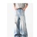 American Retro Washed Jeans – Glacier Blue Cleanfit Loose Straight Stacked Trousers For Men_mkmklike.com