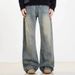 Vintage Washed Distressed High Waist Straight Leg Jeans For Men & Women - Retro Blue, Classic Comfort & Timeless Style_mkmklike.com