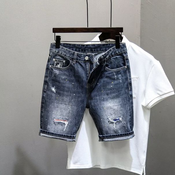 Men's Clothing Men's Summer Denim Shorts Style Trendy Slim Fit Skinny Ripped Washed Five Point Pants For Formal & Casual_mkmklike.com