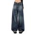 Vintage High-Waisted Flared Jeans – 90s Retro Denim Wide-Leg Pants – Distressed Washed Blue Y2K Streetwear _mkmklike.com