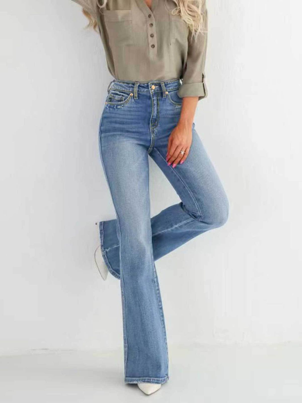 Women's Clothing High Waist Stretch Flared Jeans For Women - Slim Fit Comfort Denim Pants With Elastic Waistband_mkmklike.com