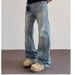 Men's Casual Loose Straight Leg Flared Washed Blue Jeans Retro Whisker Bamboo Pattern Versatile Trousers_mkmklike.com