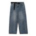 Men's Washed Vintage Jeans With Belt Street Style Loose Wide-Leg Pants Trendy Brand Casual Straight-Leg Trousers_mkmklike.com