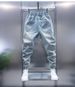 Men's Light Blue Washed Denim Jeans With Big Pockets, Slim Cuff & Streetwear Style_mkmklike.com