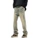 Nordmann American Retro Mud Yellow Jeans For Men Loose Straight Casual Autumn Winter Style Cool Trendy Workwear Long Pants_mkmklike.com