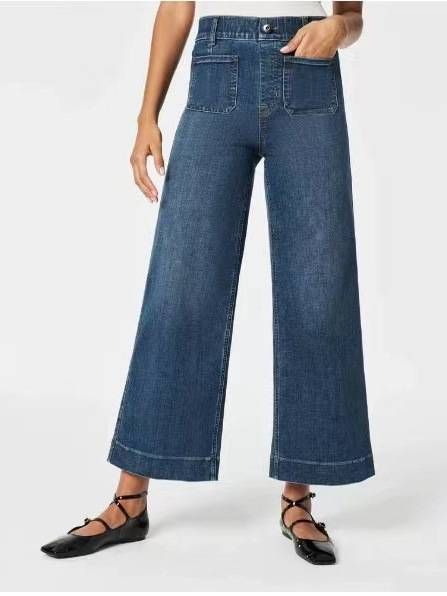 Women's Clothing Eight Point Wide Leg Pants Summer New Denim Flared Pants Wide Woven Nine Point Pants_mkmklike.com