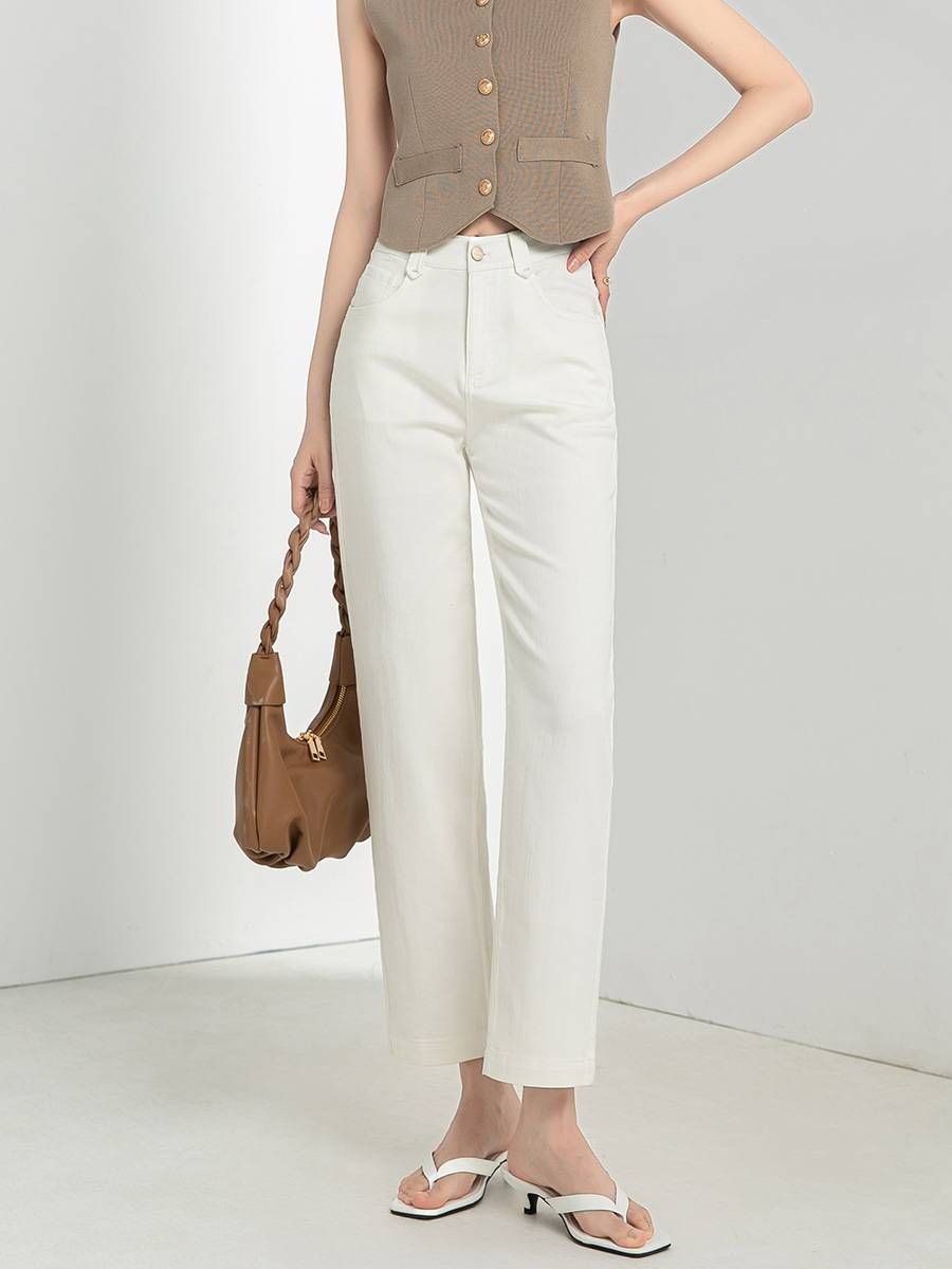 Women's Tencel Straight Leg Jeans - Retro High Waist Loose Fit For Summer, Petite & Pear Shape Friendly, Lightweight French Baguette Style_mkmklike.com