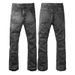 Men's Vintage Rock & Roll Flared Jeans With Rhinestone Embellishments & Patchwork Design - High Waisted Cotton Denim Pants For Urban Street Style_mkmklike.com