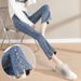 High Waist Flared Jeans For Women - Stretchy Split Hem Bootcut Pants (Black/Blue, 8/9 Length)_mkmklike.com