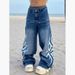 High Street Washed Pattern Print Straight Leg Jeans Casual Wide Leg Pants For Men And Women_mkmklike.com