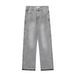 Men's Clothing American Style Washed Light Grey Distressed Solid Color Jeans For Men And Women With Raw Hem Basic Straight Trousers_mkmklike.com