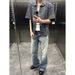 Men's Vintage Light Blue Washed Straight Leg Jeans With Snowflake Print – Comfortable & Stylish For Casual Wear_mkmklike.com