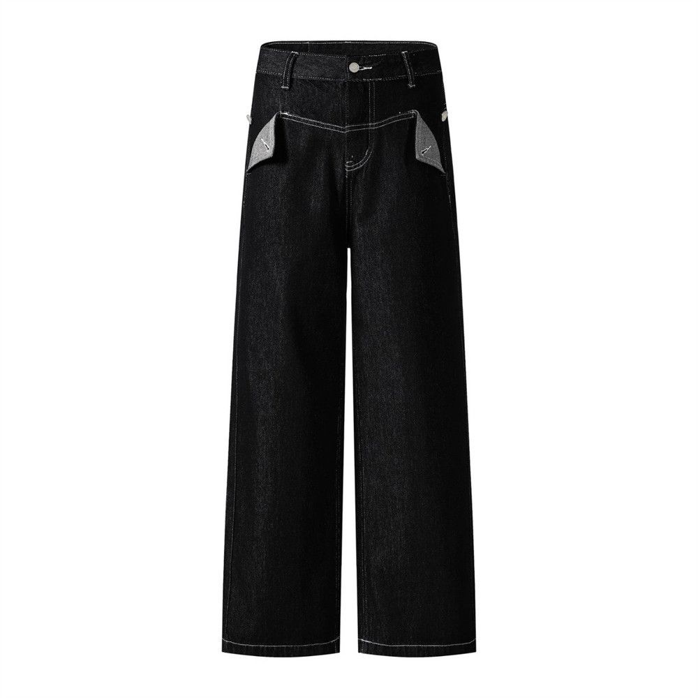 Loose Wide-Leg Jeans For Men Cleanfit American High Street Detachable Pocket Design Casual Straight Pants_mkmklike.com