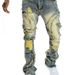 Men's Distressed Flared Jeans – Stretch Denim With Fringe Hem (S-Xxl, Vintage Wash, High Waist, 70% Cotton)_mkmklike.com