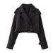 New women's European and American style belted long sleeved short casual windbreaker jacket_mkmklike.com