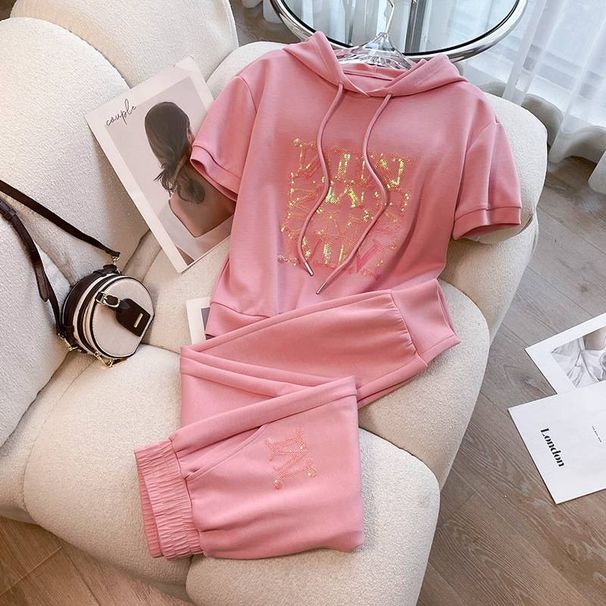 Women's Clothing Pink sports suit for women summer 2023 new high-end fashion versatile loose short-sleeved two-piece suit_mkmklike.com