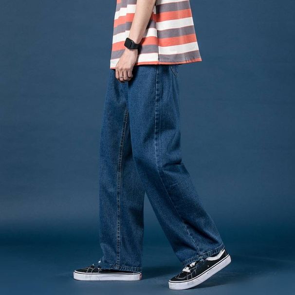 Men's Clothing Light Colored Jeans For Men, Loose And Fashionable, All Match Straight Leg Pants, Trendy Retro Wide Leg Floor Length Daddy Pants_mkmklike.com
