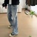 Men's Heavyweight American Streetwear Denim Jeans – A-Line Washed Blue Straight-Leg Relaxed Fit For Clean Aesthetic (S/M/L/XL)_mkmklike.com