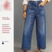 Women's Clothing Mid-Rise Wide Leg Jeans Retro Washed Cuffs Frayed Hem Slanted Pockets Cropped Length Denim_mkmklike.com