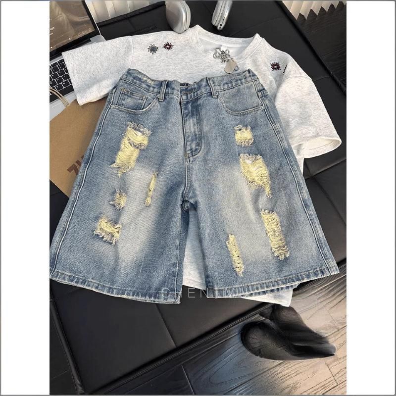 Men's Clothing Men's Style Straight Leg Cargo Shorts Thin Loose Fit Trendy Brand Patchwork Jeans Summer Style Five Point Pants_mkmklike.com