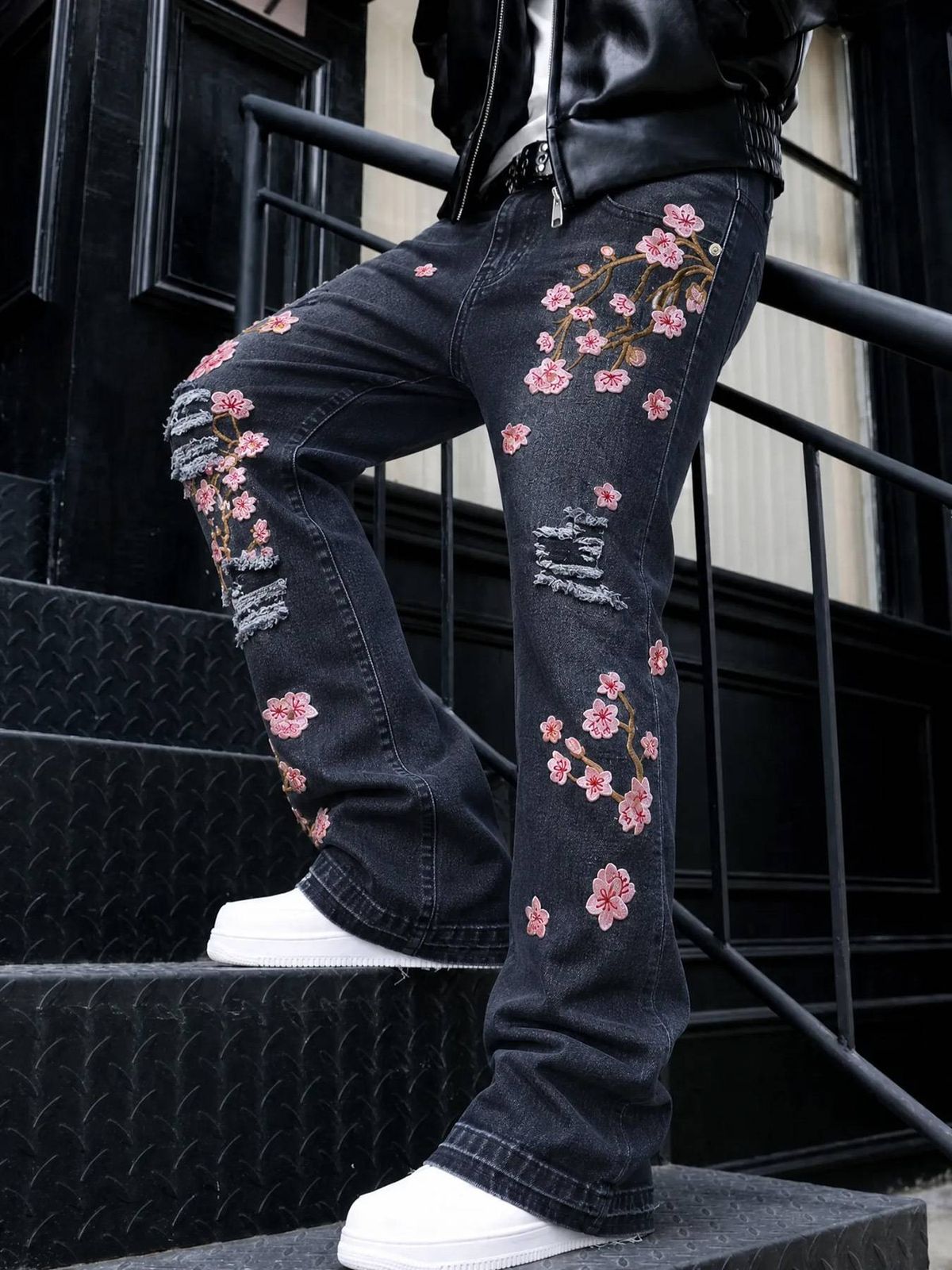 Vintage Washed Distressed 3D Print Jeans - Unisex Baggy Streetwear Denim Pants With Artistic Rips & Wide Leg For Casual Outfits_mkmklike.com