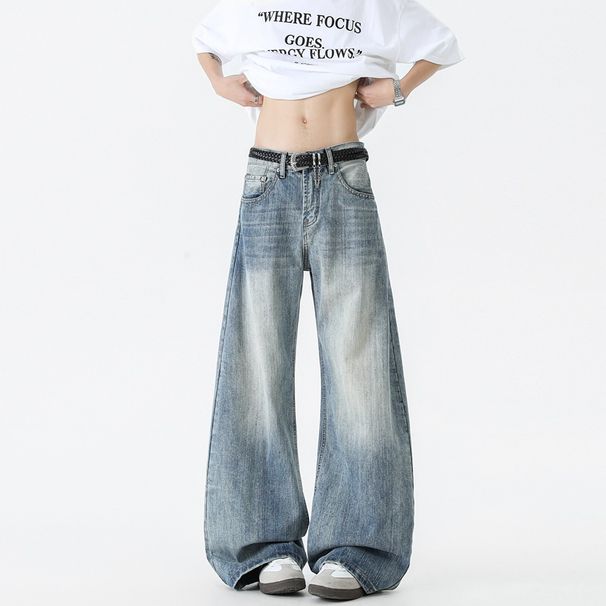 Streetwear Fleece-Lined Jeans – Washed Cleanfit Bamboo Texture Relaxed Trousers (Men's Winter Straight-Leg Denim With Curved Hem)_mkmklike.com