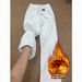 White Fleece-lined Thickened Loose Straight-leg Jeans For Women, Autumn And Winter, High-waisted, Slimming, Drapey,_mkmklike.com